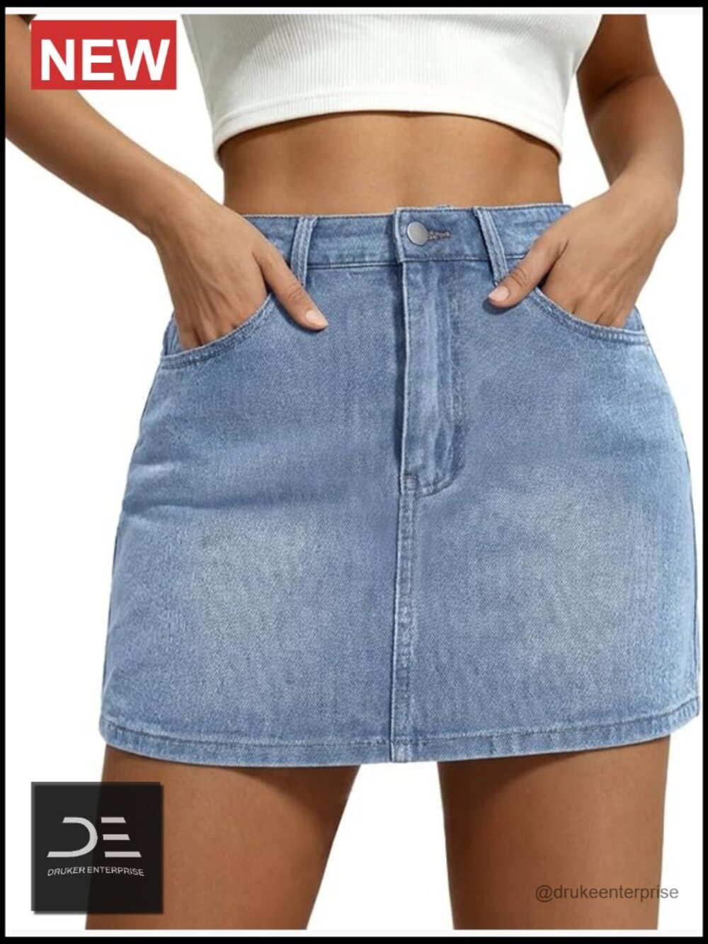 Stretch Casual Denim Mini Skirt with Pockets Zip Fly - Picture 1 of 7
